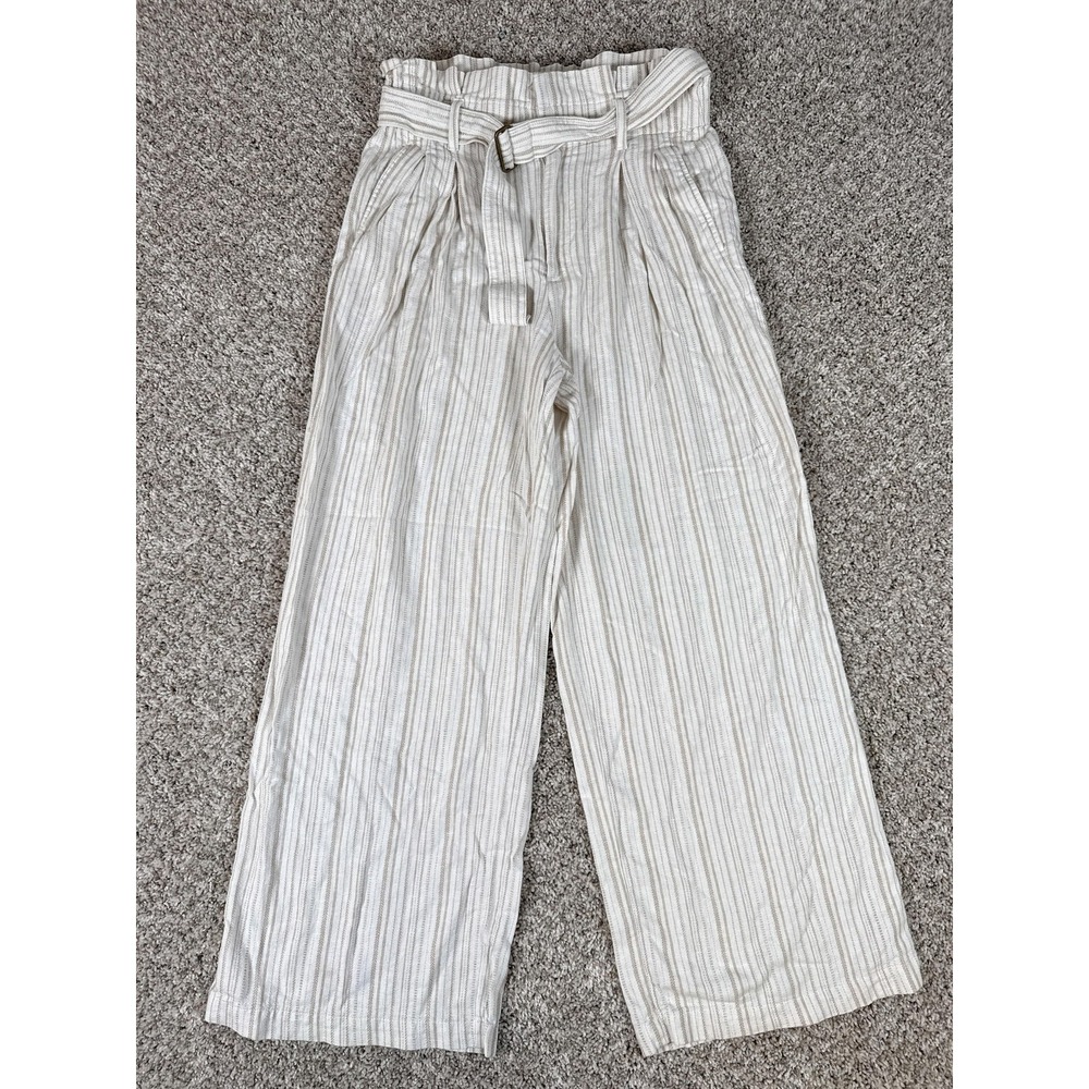 Banana Republic Pants Womens 4 White Stripe Paperbag Wide Leg Linen Crop Casual